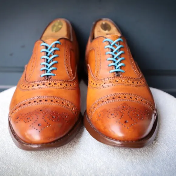 Allen Edmonds 9-D Cognac Strand Burnished Cap Toe Oxford Mens Dress Shoes