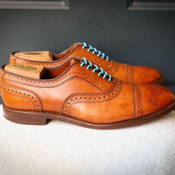 Allen Edmonds 9-D Cognac Strand Burnished Cap Toe Oxford Mens Dress Shoes