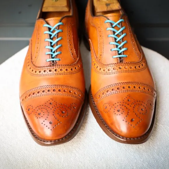 Allen Edmonds 9-D Cognac Strand Burnished Cap Toe Oxford Mens Dress Shoes