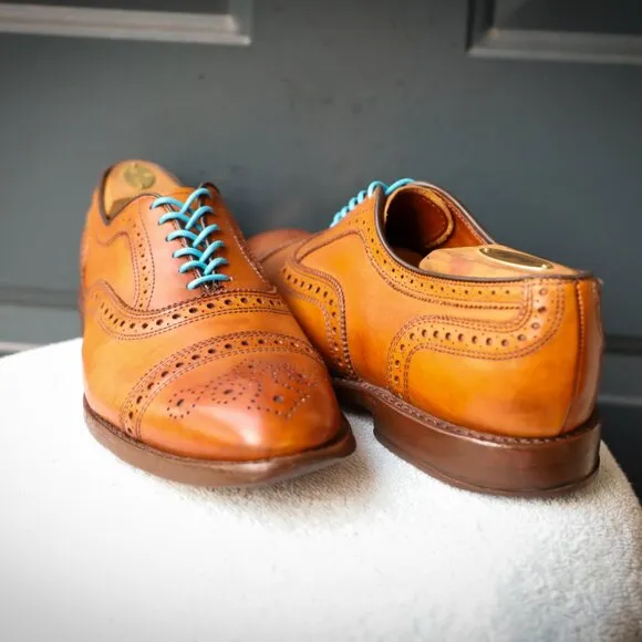 Allen Edmonds 9-D Cognac Strand Burnished Cap Toe Oxford Mens Dress Shoes