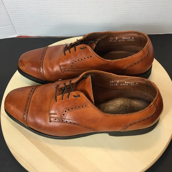 Allen Edmonds Benton 3448 Cap Toe Oxford Shoes Mens 11C Cognac Leather Vibram