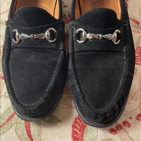 Allen Edmonds Lucca Black Suede and Silver Hoersebit Slip-On Loafers
