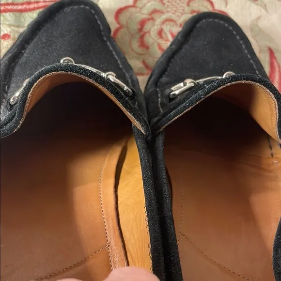 Allen Edmonds Lucca Black Suede and Silver Hoersebit Slip-On Loafers