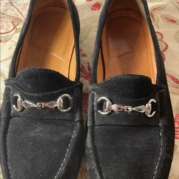 Allen Edmonds Lucca Black Suede and Silver Hoersebit Slip-On Loafers