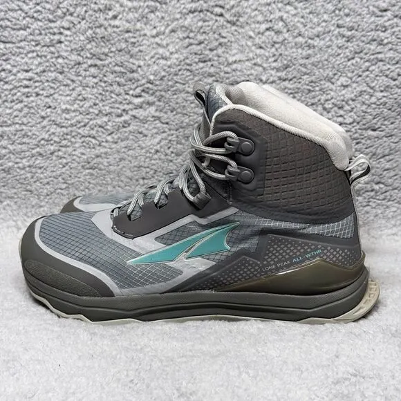 Altra Lone Peak All-Weather Mid Womens Size 6 Hiking Shoes Sneakers Gray Green