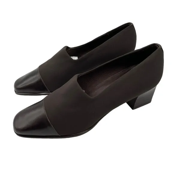 Amalfi Italy Square Toe Block Heel Leather Pumps Shoes in Brown Size 8