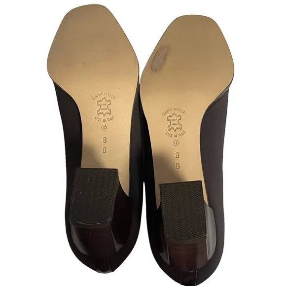 Amalfi Italy Square Toe Block Heel Leather Pumps Shoes in Brown Size 8