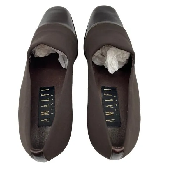 Amalfi Italy Square Toe Block Heel Leather Pumps Shoes in Brown Size 8