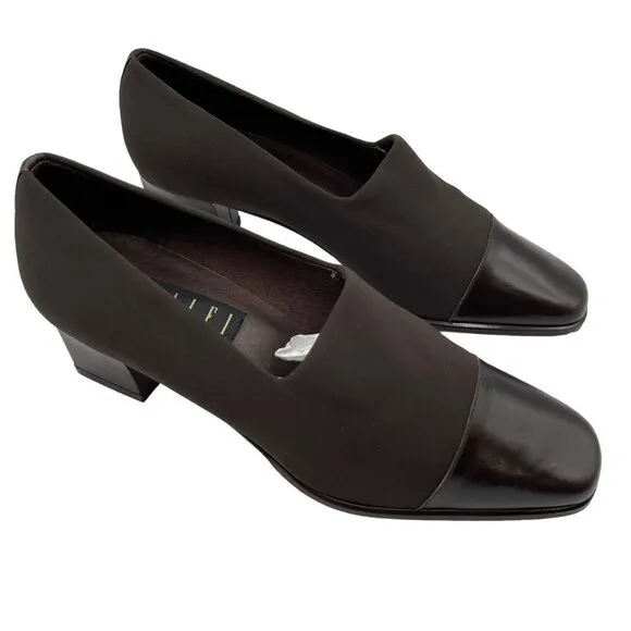 Amalfi Italy Square Toe Block Heel Leather Pumps Shoes in Brown Size 8