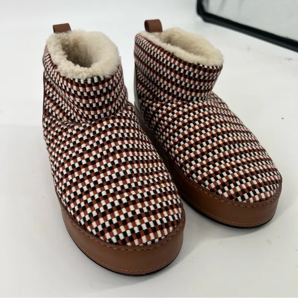 Amambaih Juana Low Woven Leather Chunky Shearling Lined Snow Boots in Cognac 9