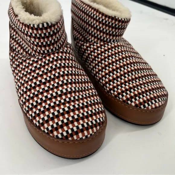 Amambaih Juana Low Woven Leather Chunky Shearling Lined Snow Boots in Cognac 9