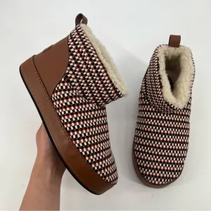Amambaih Juana Low Woven Leather Chunky Shearling Lined Snow Boots in Cognac 9