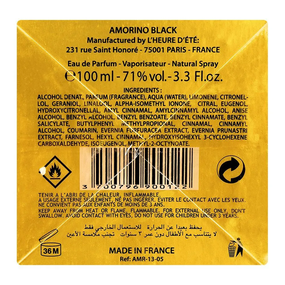 Amorino Black Nur, Eau de Parfum, 100ml | France | Fragrance For Men & Women