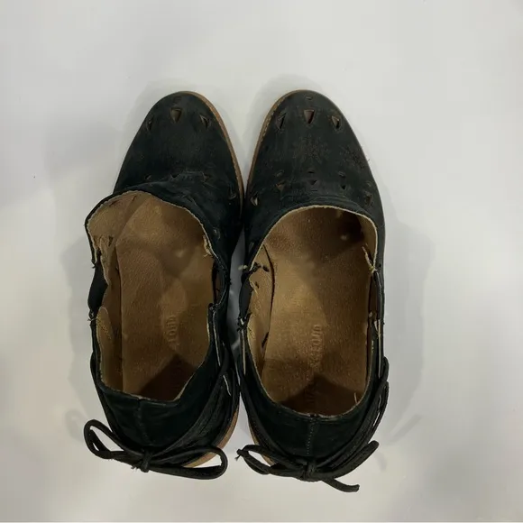 Anthropologie misses &amp; cloud perforated ankle boots black leather women’s size 8