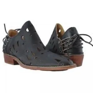 Anthropologie misses &amp; cloud perforated ankle boots black leather women’s size 8