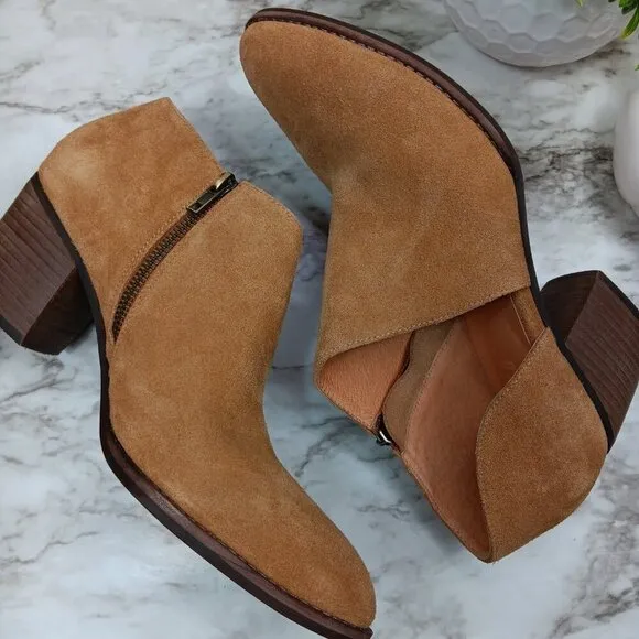 ANTHROPOLOGIE SILENT D Bichon Cut-Out Ankle Boots Women Tan Suede Sz 41 Leather
