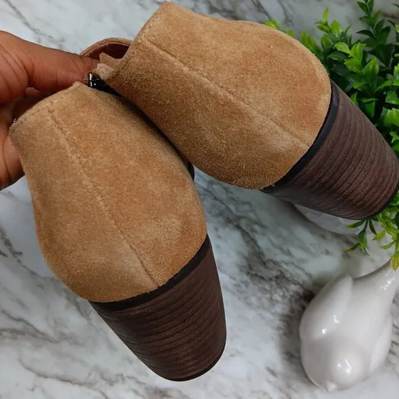 ANTHROPOLOGIE SILENT D Bichon Cut-Out Ankle Boots Women Tan Suede Sz 41 Leather