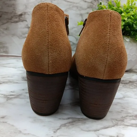 ANTHROPOLOGIE SILENT D Bichon Cut-Out Ankle Boots Women Tan Suede Sz 41 Leather