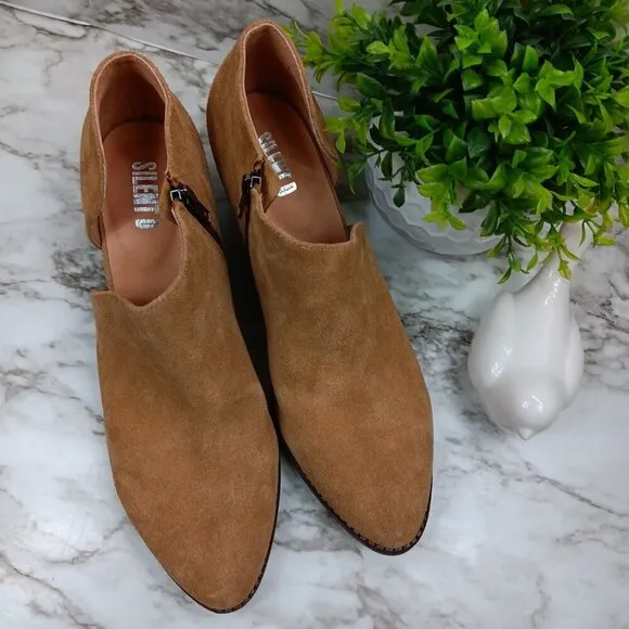 ANTHROPOLOGIE SILENT D Bichon Cut-Out Ankle Boots Women Tan Suede Sz 41 Leather