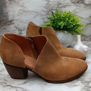 ANTHROPOLOGIE SILENT D Bichon Cut-Out Ankle Boots Women Tan Suede Sz 41 Leather