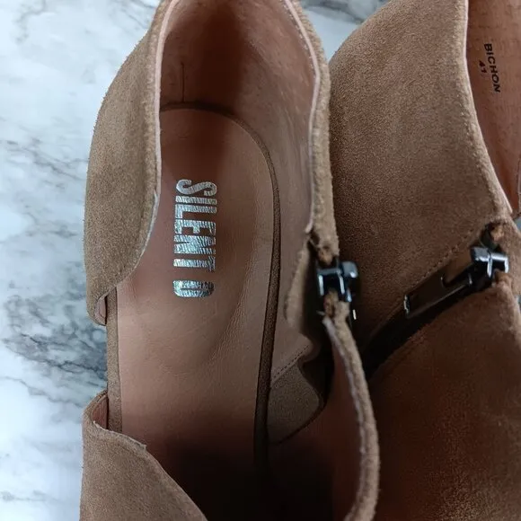 ANTHROPOLOGIE SILENT D Bichon Cut-Out Ankle Boots Women Tan Suede Sz 41 Leather