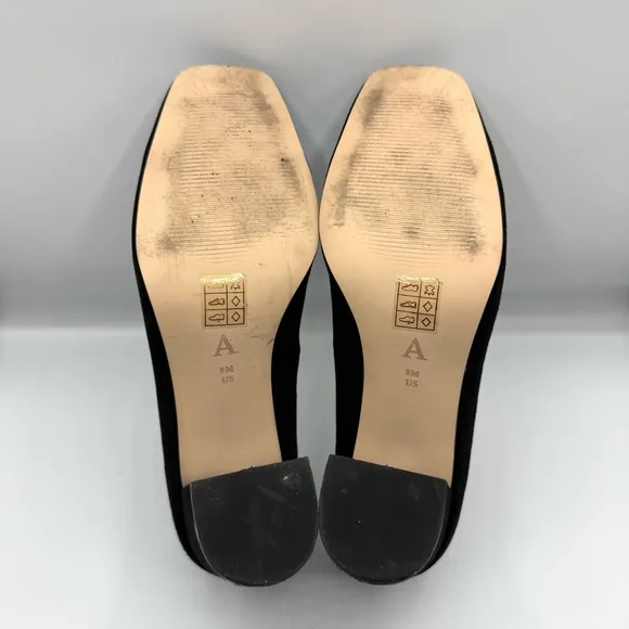 Anthropologie Suede Slingback Black Shoes Chunky Pumps Square Toe Womens Size 9