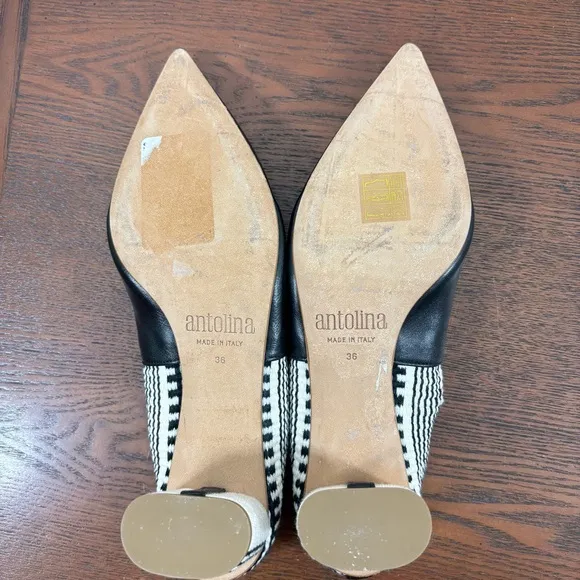 Antolina Women's Dalis Pointed-Toe Pumps Black White Worn Once 36