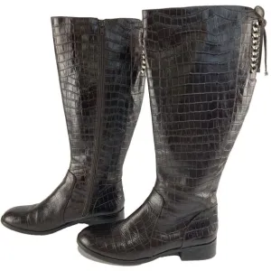 Antonio Melani Eastyn Brown Knee High Faux Croc Tall Equestrian Boots Women 9.5