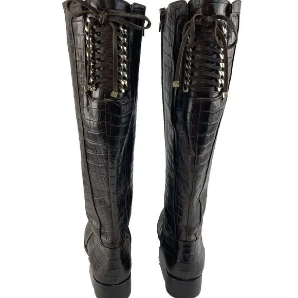Antonio Melani Eastyn Brown Knee High Faux Croc Tall Equestrian Boots Women 9.5