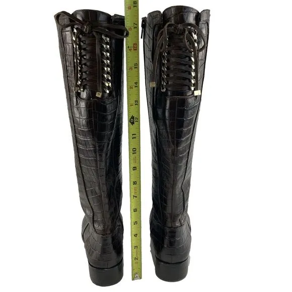 Antonio Melani Eastyn Brown Knee High Faux Croc Tall Equestrian Boots Women 9.5