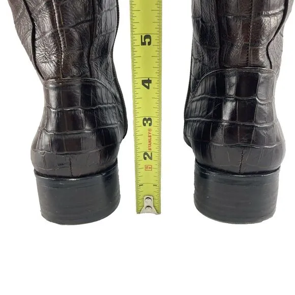 Antonio Melani Eastyn Brown Knee High Faux Croc Tall Equestrian Boots Women 9.5