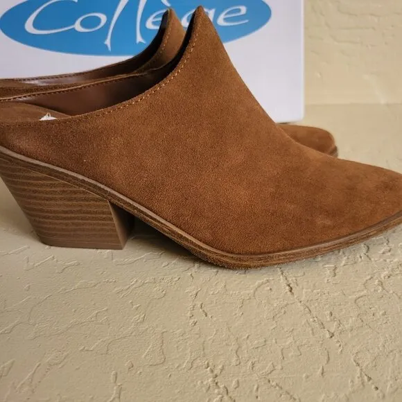 AQUA COLLEGE Women's Brown Nia Slip On Leather Heeled Mules Shoes 7M NIB