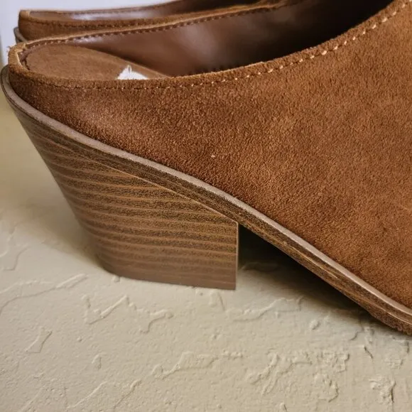 AQUA COLLEGE Women's Brown Nia Slip On Leather Heeled Mules Shoes 7M NIB