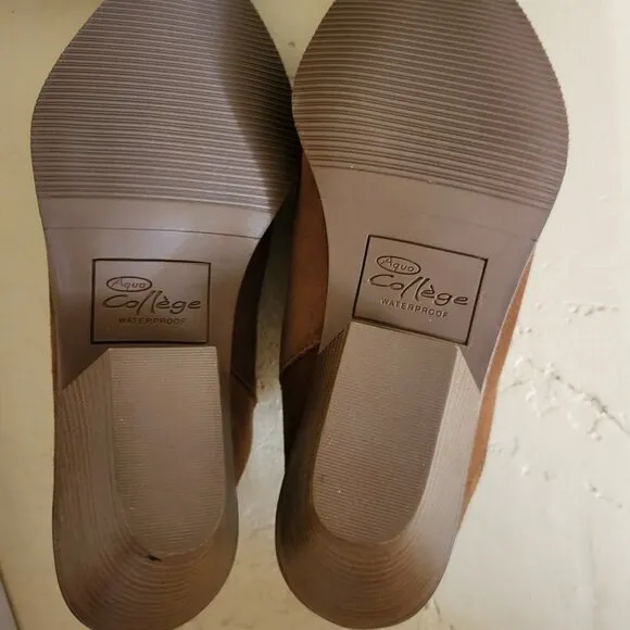 AQUA COLLEGE Women's Brown Nia Slip On Leather Heeled Mules Shoes 7M NIB