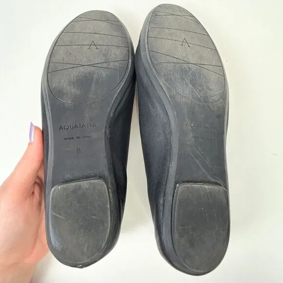 Aquatalia Black Full Leather Ballet Flats Made in Italy Classic Shoes Women's 8
