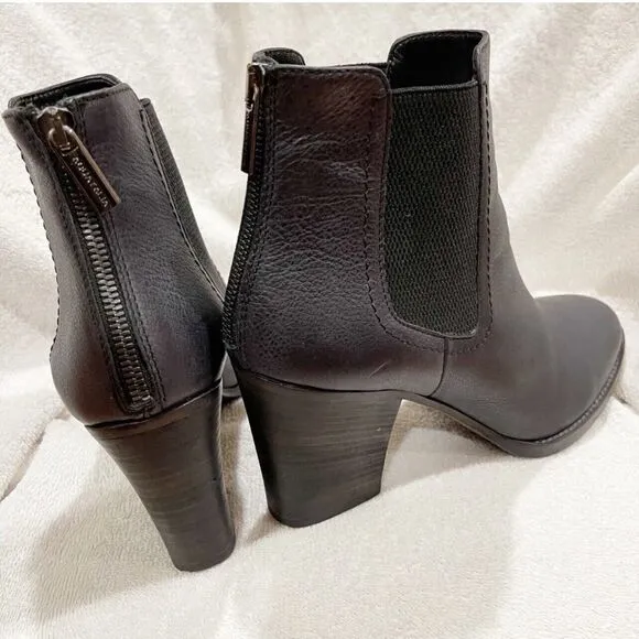 Aquatalia Leather Ankle Boots Women Size 10 Black Zipper In Back Made Italy EUC