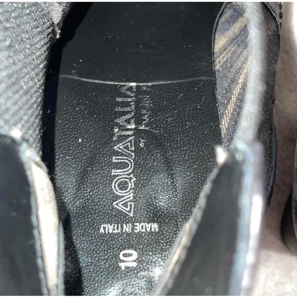 Aquatalia Leather Ankle Boots Women Size 10 Black Zipper In Back Made Italy EUC