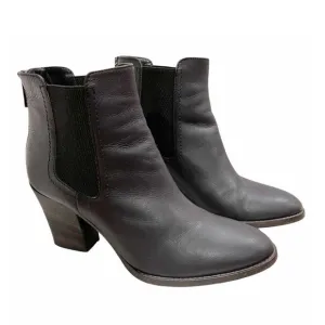 Aquatalia Leather Ankle Boots Women Size 10 Black Zipper In Back Made Italy EUC