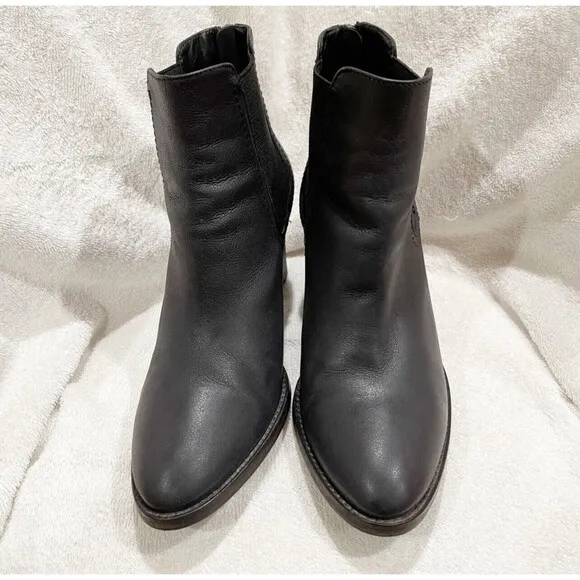 Aquatalia Leather Ankle Boots Women Size 10 Black Zipper In Back Made Italy EUC