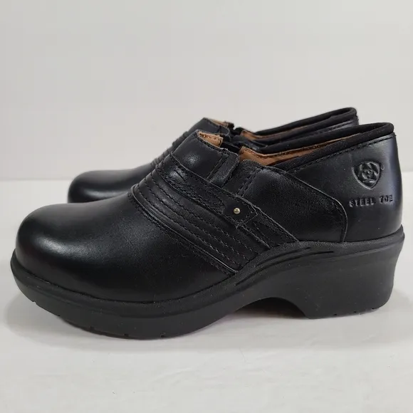 Ariat Black Leather Steel Toe Safety Clog Shoes Women's Size 5.5