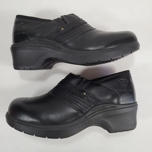 Ariat Black Leather Steel Toe Safety Clog Shoes Women's Size 5.5
