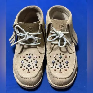 Ariat Cruiser Chukka Tan Fringe Jeweled Suede Shoe Ankle Boots Womens Size 8B