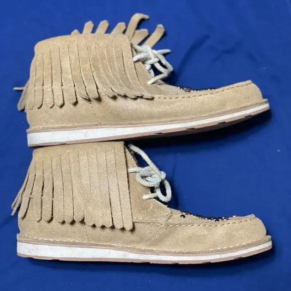 Ariat Cruiser Chukka Tan Fringe Jeweled Suede Shoe Ankle Boots Womens Size 8B