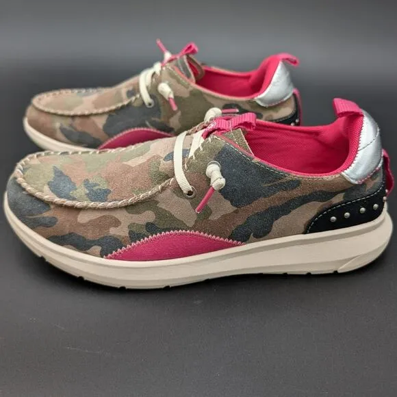 Ariat Hilo Studs shoes Womens 10 B Medium Camo Pink Slip on Western Rodeo Farm