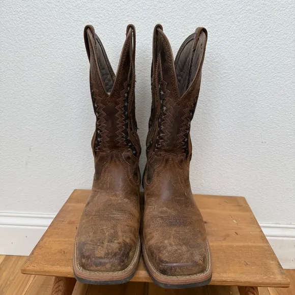 Ariat Hybrid Rancher VentTek 360 Tooled Leather USA Flag Cowboy Boots Size 6.5B
