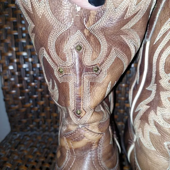 Ariat Legend Spirit Western Brown Leather Boots Crosses Women Sz 7 B