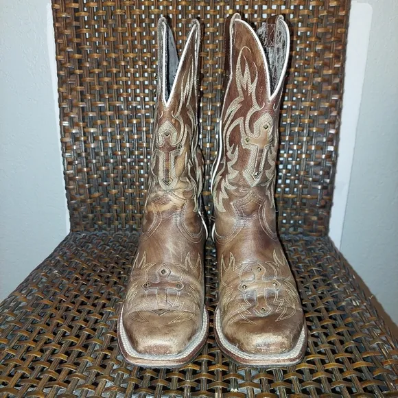 Ariat Legend Spirit Western Brown Leather Boots Crosses Women Sz 7 B