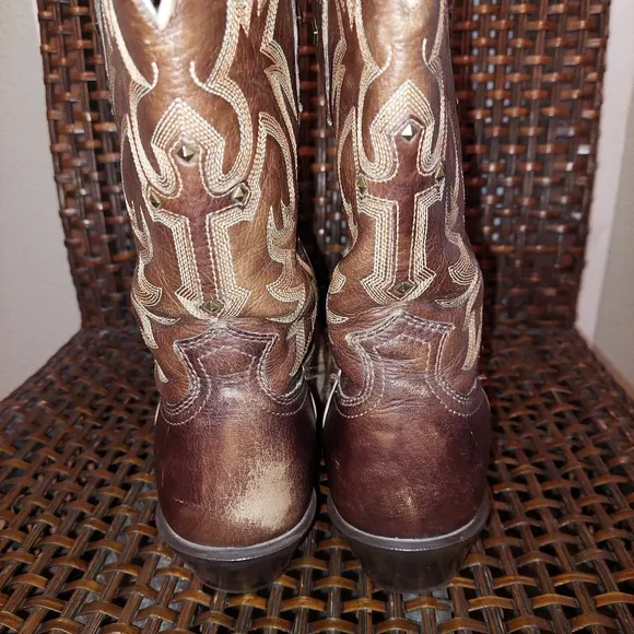 Ariat Legend Spirit Western Brown Leather Boots Crosses Women Sz 7 B