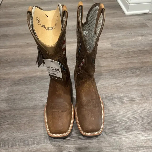Ariat QuickDraw VentTEK Distressed Brown Leather Americana Cowboy Western Boots