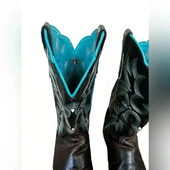 Ariat Tombstone Brown Teal Leather Western Cowgirl Boots Women Square Toe